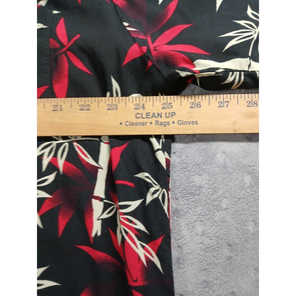 Puritan Mens Large Black Red Bamboo Tropical Rayon ShortSleeve Button Down Shirt - Picture 4 of 6
